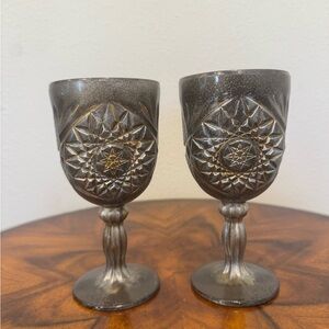 2 Vintage Libbey Hobstar Water / Wine Goblets 10 Ounce